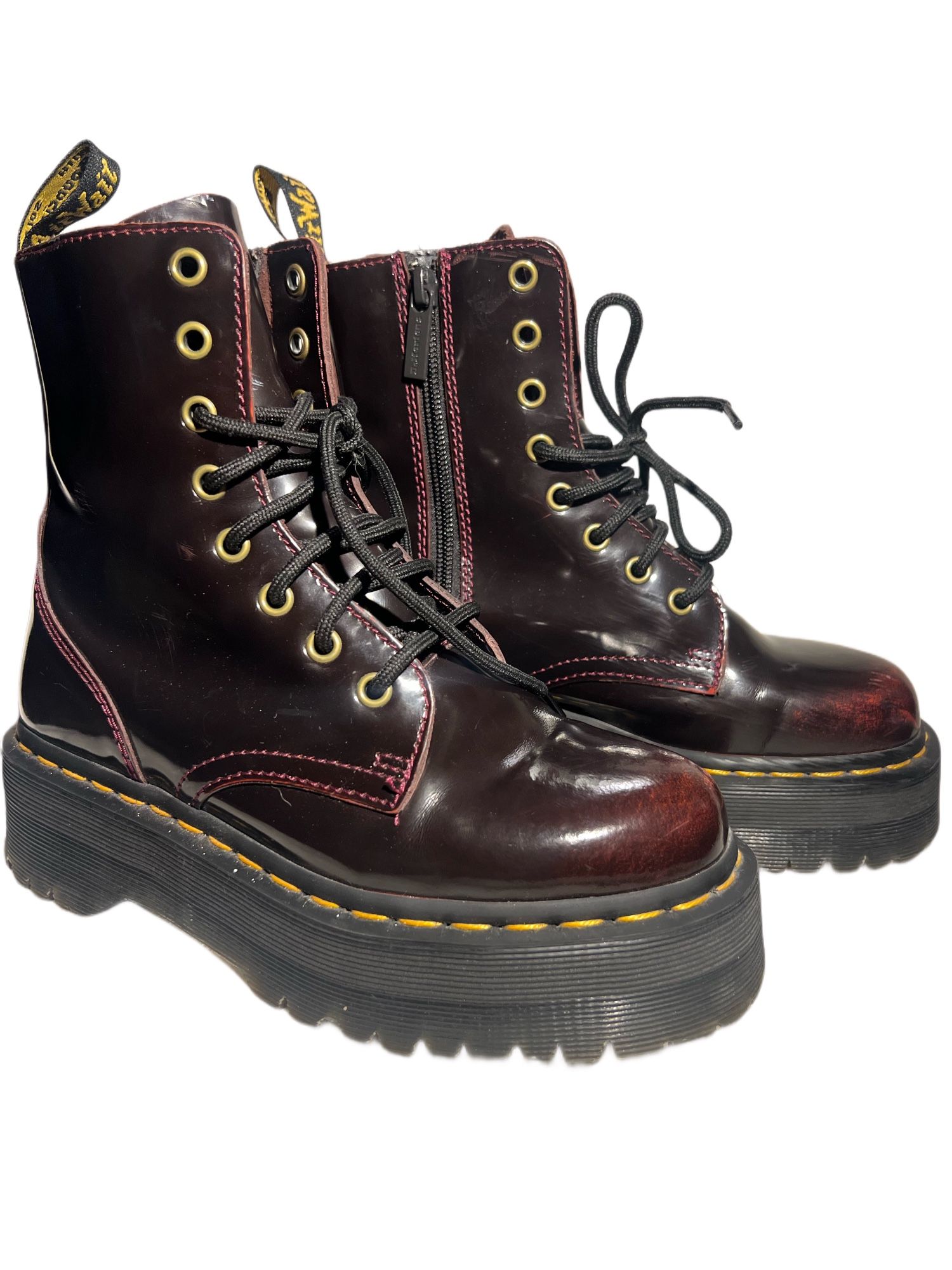 Dr Martens Cherry Red Jadon Arcadia Leather Platform Boots 