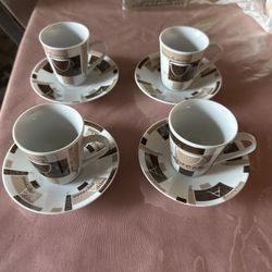 8 Pieces 4 Cups And 4 Plates For  Tea Or Coffee  
