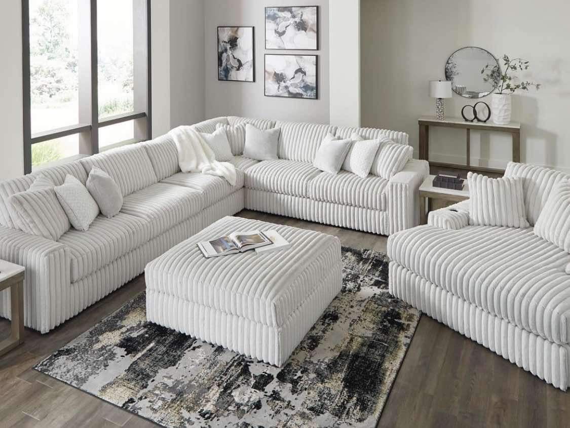 White Corduroy Sectional. 0 Down/0 % Interest. Same Delivery