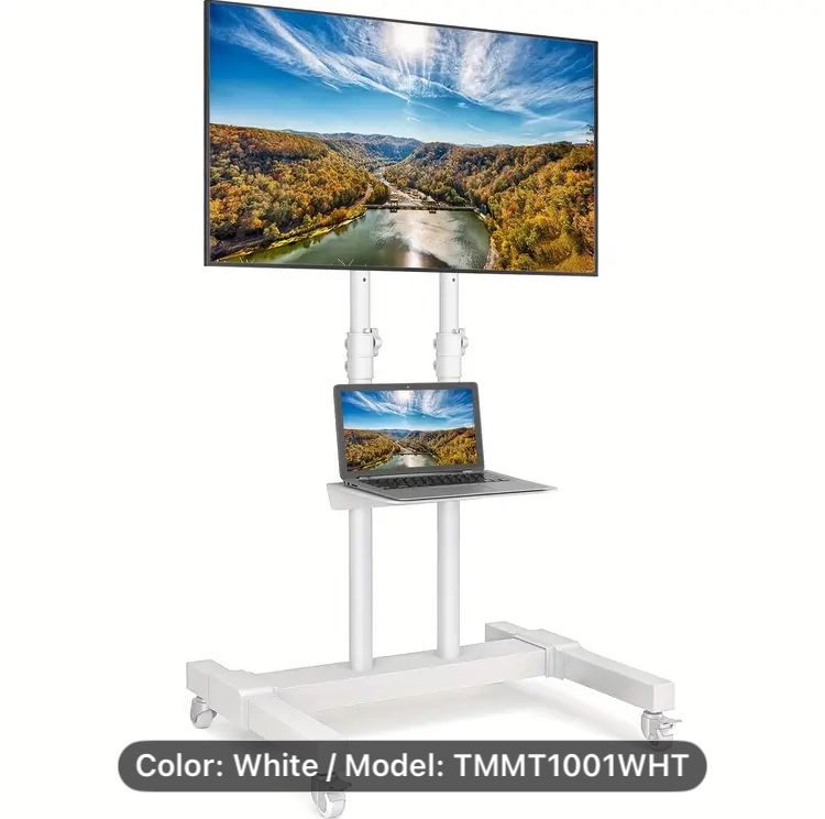 [Open Box] 32-83 Inch TV Stand Flat Screen or Curved TVs Monitors locked wheels White