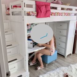 Twin White Loft Bed with Flip Desk   