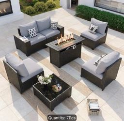 7PCS Outdoor Patio Furniture Set with Fire Table