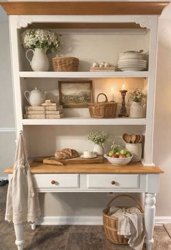 White Farmhouse Hutch with Storage Drawers