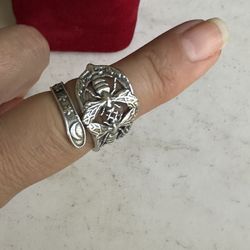 925 Sterling Silver Honeybees And Moon 🌙 Spoon Ring , Adjustable 8.5 , Hallmarked Sterling 925 