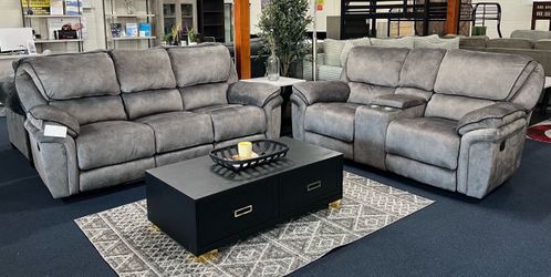 Gray sofa and loveseat Manual Recliner