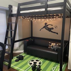 IKEA Full Size Loft Bunk Bed With Mattress And Rug