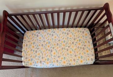 Cherry Wood Convertible Baby Crib with Mattress – Clean & Sturdy