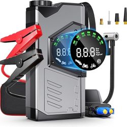 Portable Car Jump Starter with Air Compressor, 3000A Portable Jump Starter Pack with 150PSI Tire Inflator, 12Volt Jump Start Battery Pack with LCD Dis