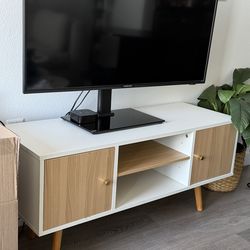 TV Stand Mid Century Modern TV Console Entertainment Center with 2 Storage Cabinet in oak