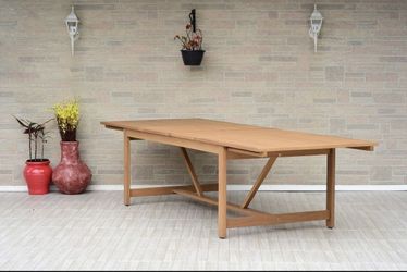BRAND NEW 100% FSC Teak Finish Double Extendable Patio Dining Table | Ideal Furniture Set For Outdoor