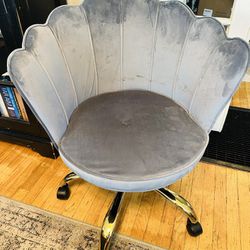 Gray Velvet Scalloped Rolling Chair