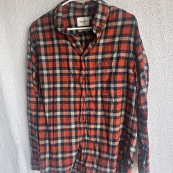 Goodfellow and Co orange plaid medium men’s flannel button up shirt standard fit