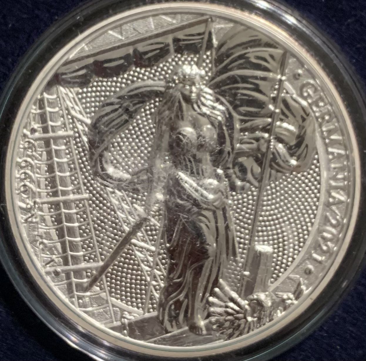 1oz Silver BU Lady Germania 5 Mark In Capsule