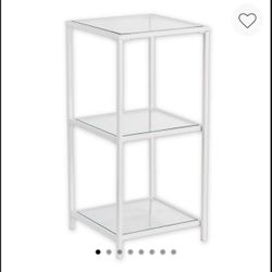  white metal frame with glass shelves 
