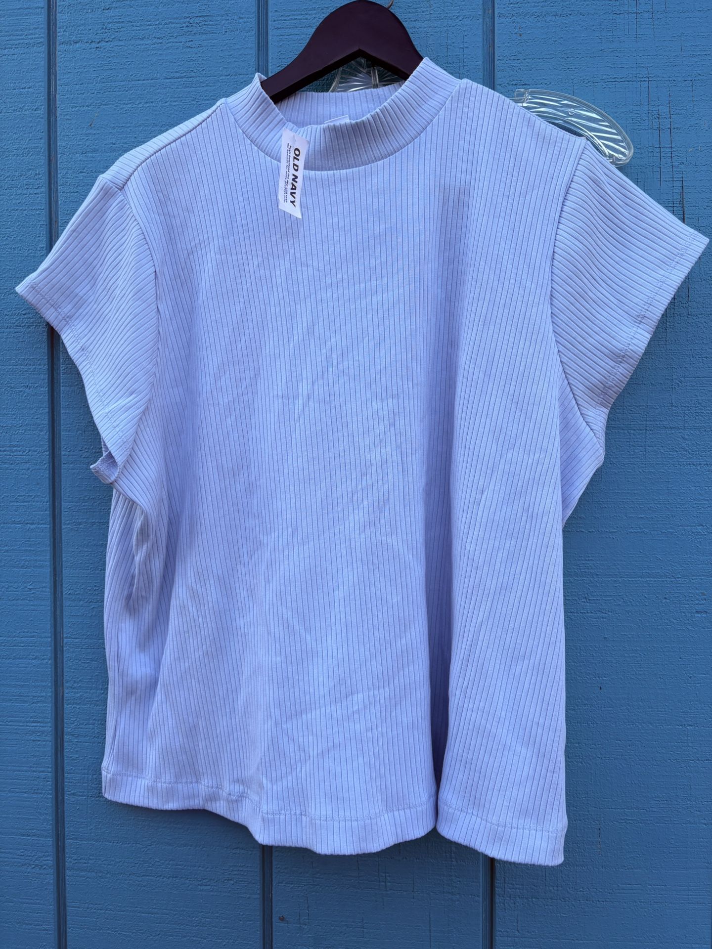 Old Navy Womens Ribbed Mock Neck Cap Sleeve Top Plus Size 3X Light Blue NWT