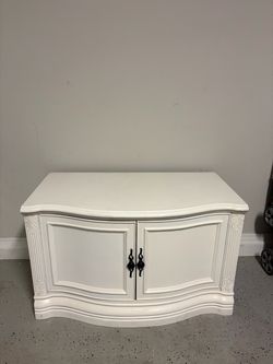 Heavy White Wood Cabinet with Double Doors
