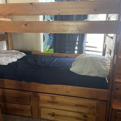 Solid Wood Bunk Bed With Pull Out Trundle And Storage 
