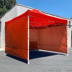 (New) $140 Heavy Duty 10x10 ft Popup Canopy with 3 Sidewalls (Black/Red) 