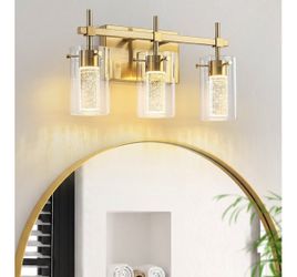 3-Light Gold LED Bathroom Vanity Light – Dimmable