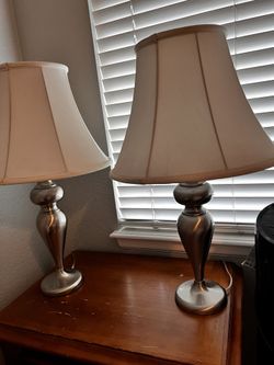 two brush nickel lamps 