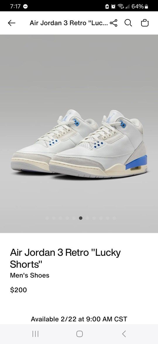 Jordan 3 Baby Blue 7.5