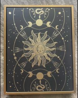 Celestial Sun Moon Canvas Wall Art Gold Black Mystic Zodiac Astrology Decor 11x14