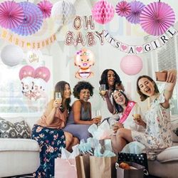 She's Coming!! Baby Shower Decorations for GIRL!! Pink & Gold!! 