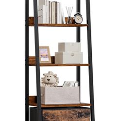 Furologee 5-Tier Ladder Shelf, Ladder Bookshelf with Removable Drawer, Rustic 