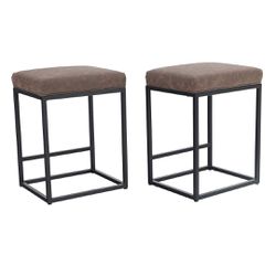 Square PU Leather Bar Stool with Sturdy Metal Frame Set of 2
