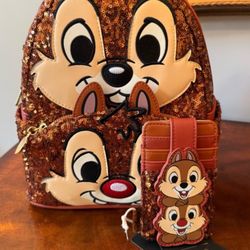 Chip & Dale Sequin Loungefly Set With Wallet 
