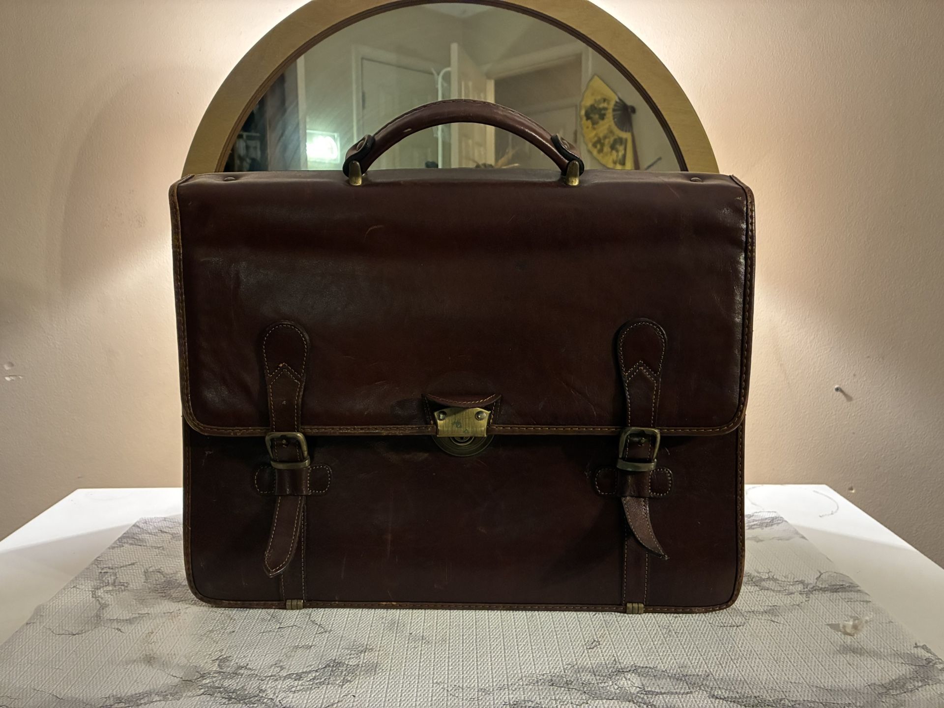 Vintage Genuine Leather Briefcase w/ Keys Made In France