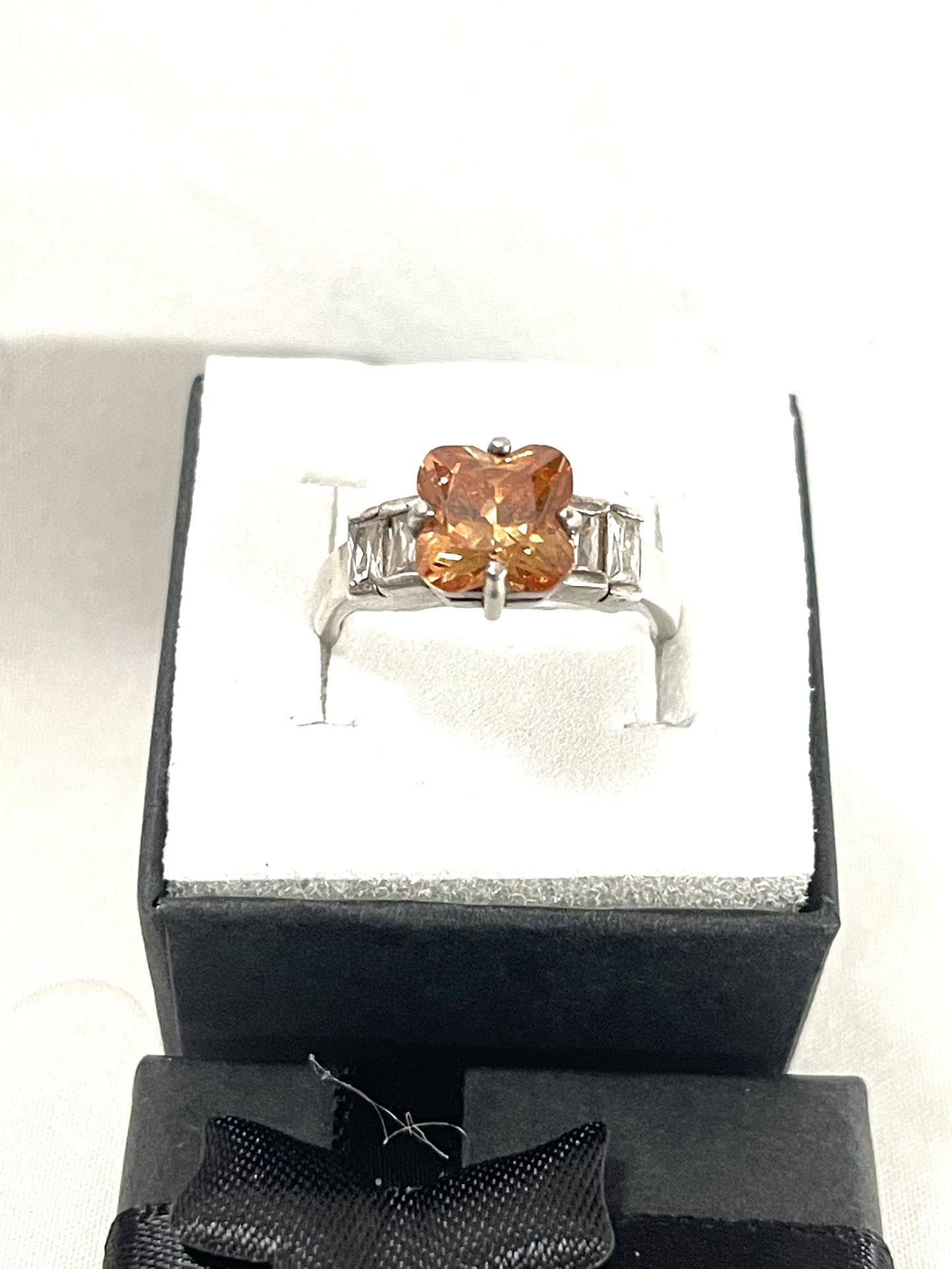 Vintage (One Of A Kind) Sterling Silver Ring With Authentic Yellow Imperial Topaz & CZ Diamonds. Size 6.5. Retail Value Is $245