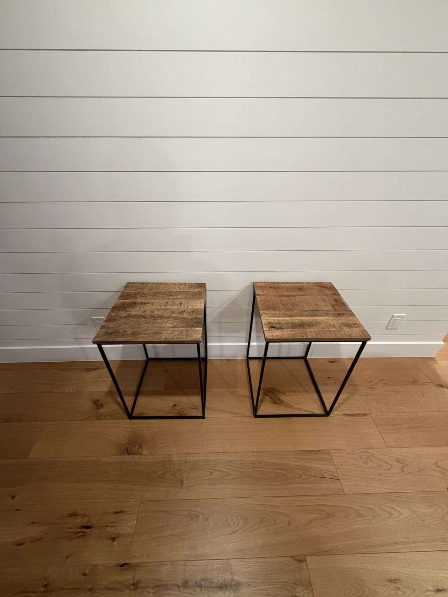 Modern Industrial Side Tables – Solid Wood & Metal (Set of 2) (OBO)