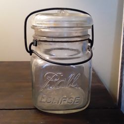 Vintage BALL ECLIPSE Regular Mouth Pint Jar with Glass Lid and Bail PAT'D JULY 14 1908