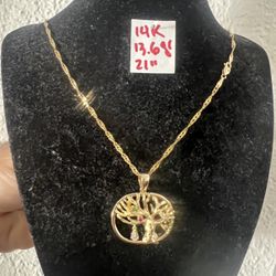 14K Solid Gold Chain and Pendant For Wedding 13.6Gr 21 Inches Long 