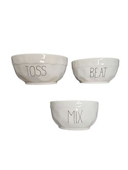Parini 3pc White Ceramic Mixing Bowl Set - Small, Medium, Large