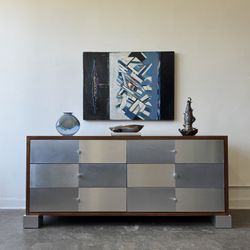 Aluminum & Mahogany 6 Drawer Dresser