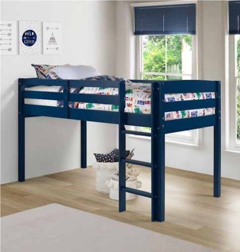 Camaflexi Tribeca Solid Wood Low Loft Bed Frame / 14 Wood Slats Support and 1 Center Support/NoBox Spring Necessary/Easy Assembly/Twin - Blue
