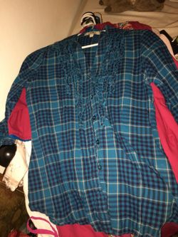 Blue plaid button up shirt (women's)