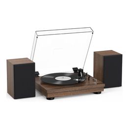 Bluetooth Vinyl Record Player Turntable with 24W Stereo Speakers - Vintage Style
