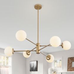 Gold Sputnik Chandelier - 6 Glass Globes - New