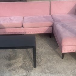 Pink Velvet Sectional Sofa with Chaise Lounge – Modern Glam Accent Couch