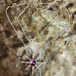 Sterling Silver Starburst Amethyst 18" Chain