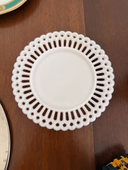 White Milk Glass Reticulated Lace Edge Plate