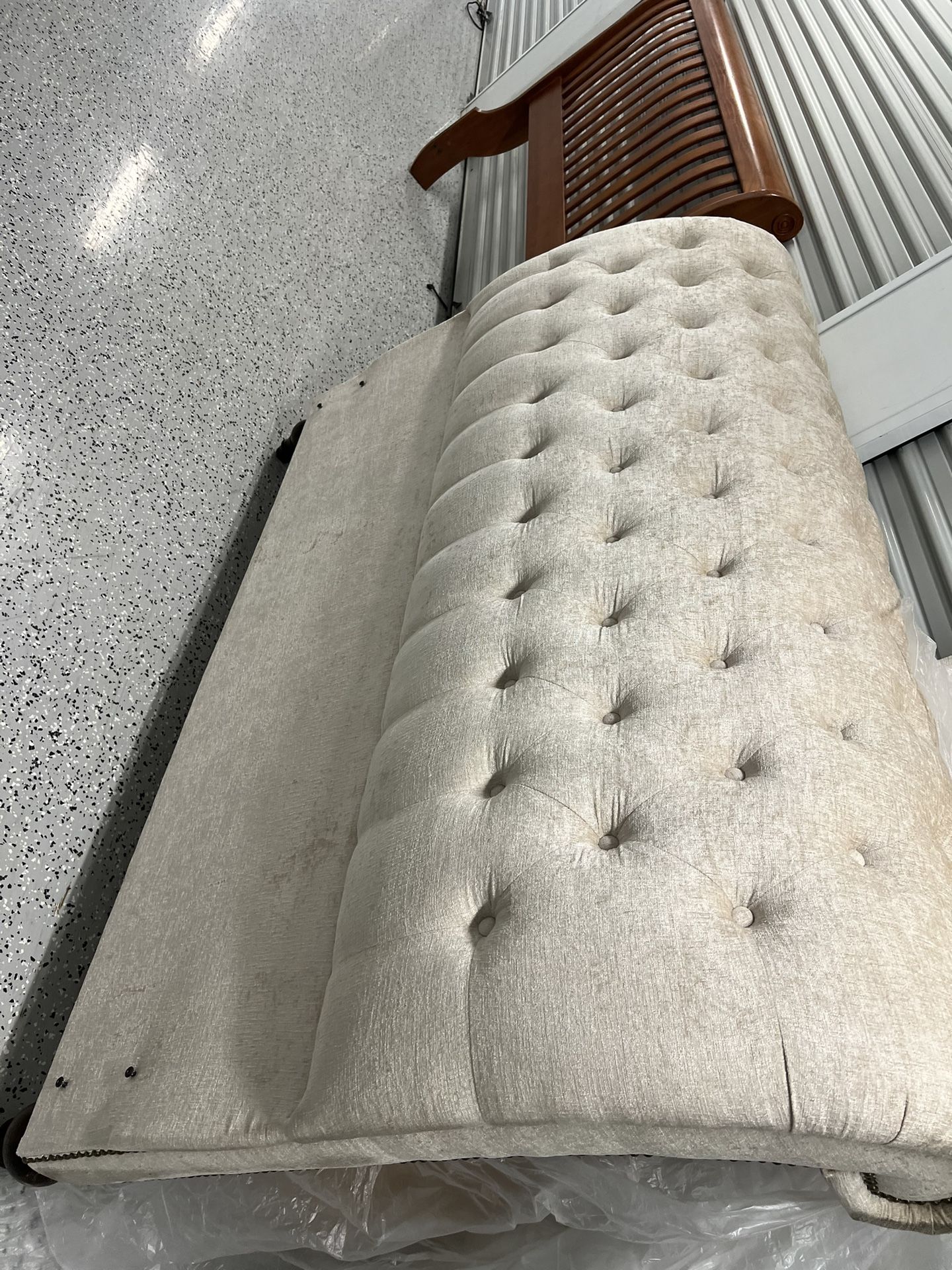 Beautiful queen size suede headboard, footboard, side, rails, and frame