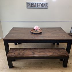 Dining Table, Benches Wood Rustic Farmhouse Contemporary Modern Shabby Chic Vintage