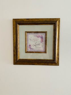 Antique Stylish Piece of Art. Wise message. Beautiful colors. Nice golden wood double frame. Glass. Great bargain. 13.25” x 13.25”. Like new condition
