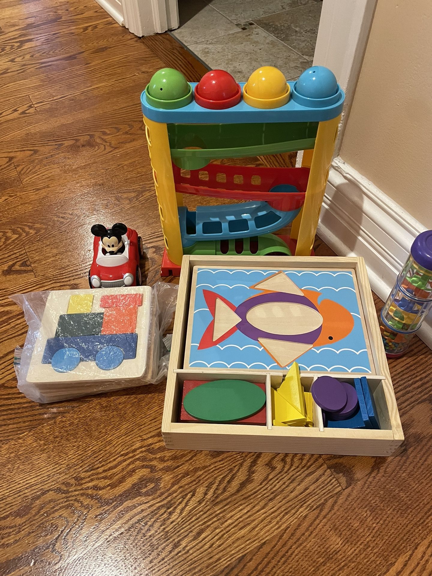 Baby/toddler developmental toy bundle Melissa and Doug block puzzles, push balls