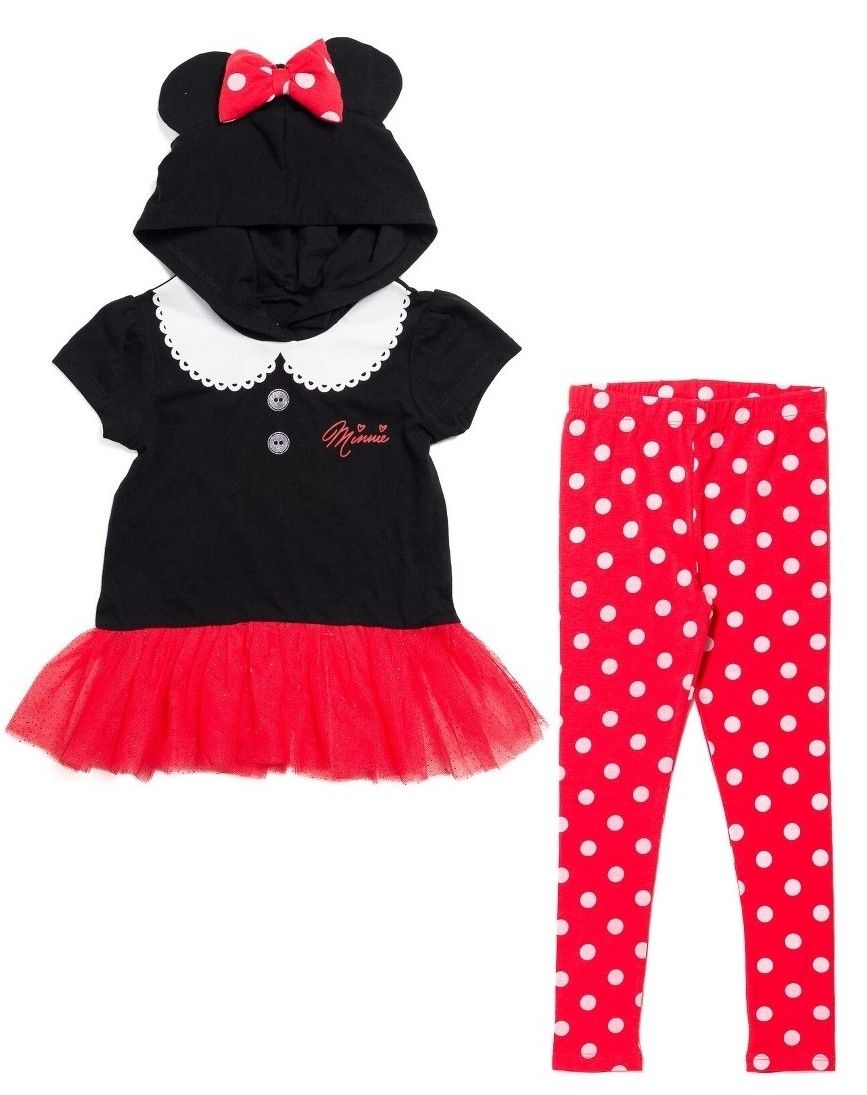 Disney Minnie Mouse Little Girls Cosplay Graphic T-Shirt Dress Legging Polka Dots Black / Red 7-8