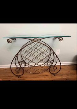 wrought iron and glass wine rack console table